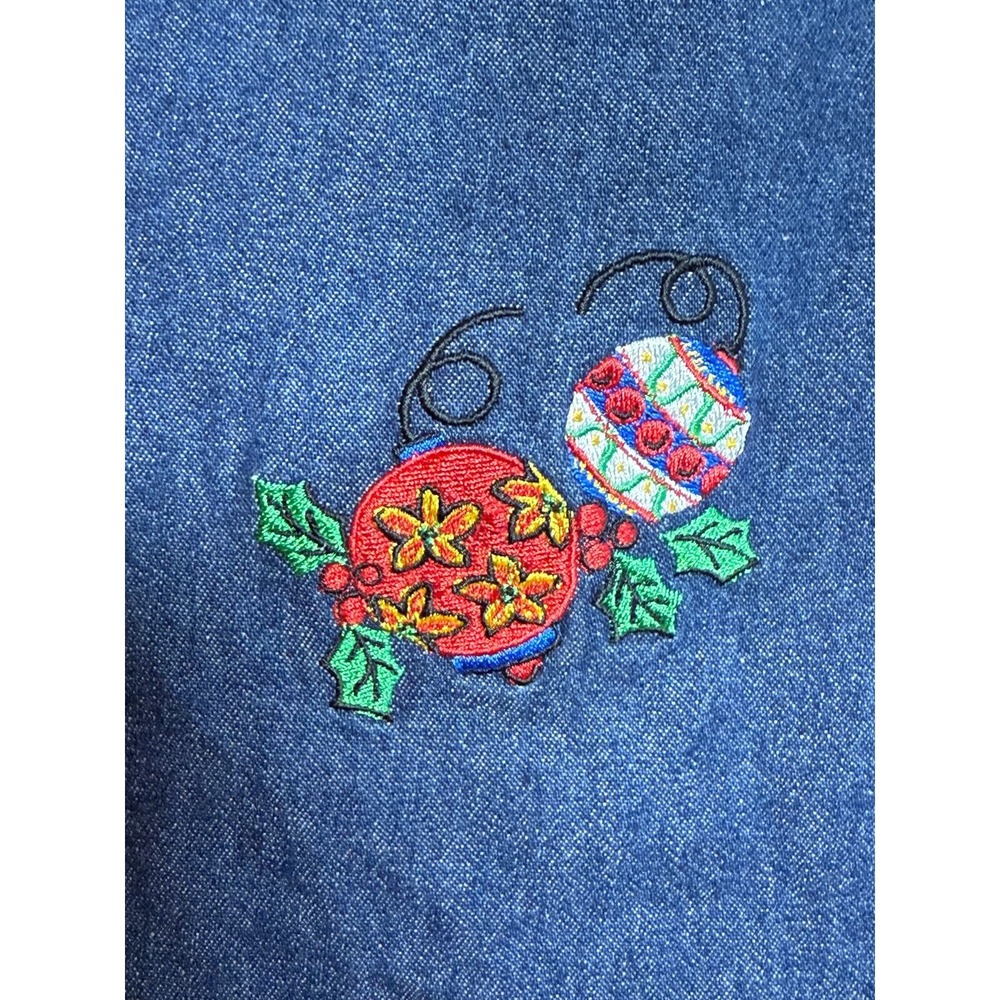 Vintage Christmas Denim Jumper Dress Womens 12 Embroidered Teacher‎ Midi - Picture 11 of 16